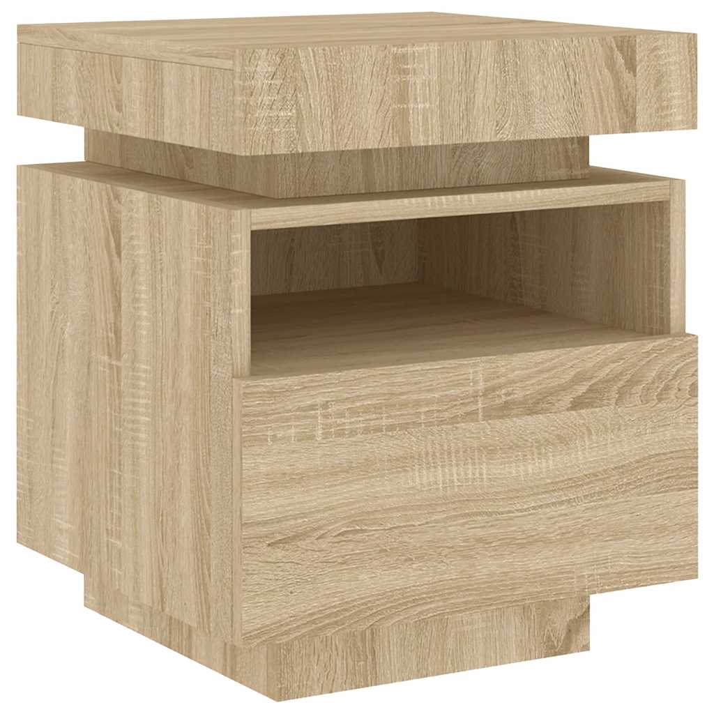 sengebord med LED-lys 40x39x48,5 cm sonoma-eg