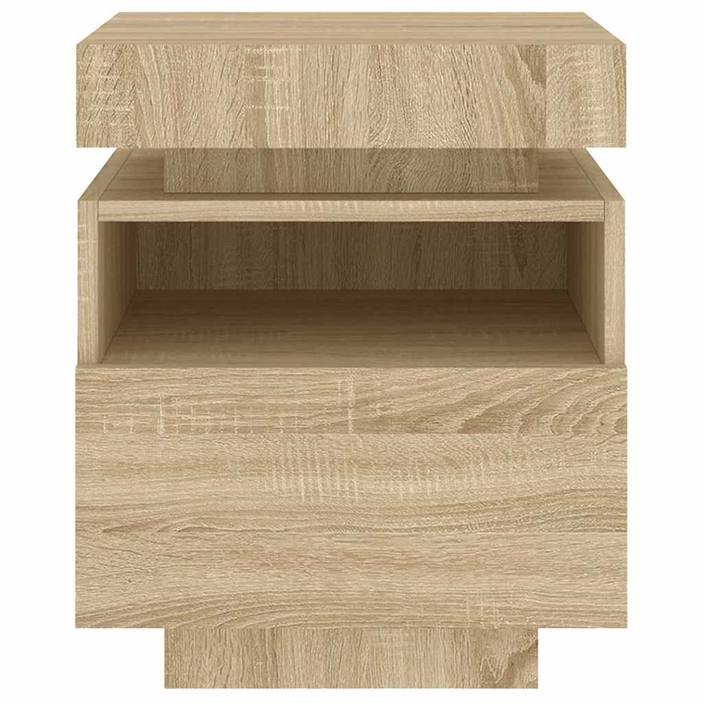 sengebord med LED-lys 40x39x48,5 cm sonoma-eg