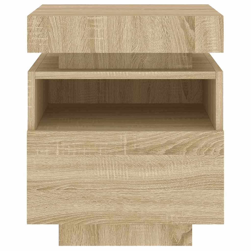 sengeborde 2 stk. med LED-lys 40x39x48,5 cm sonoma-eg