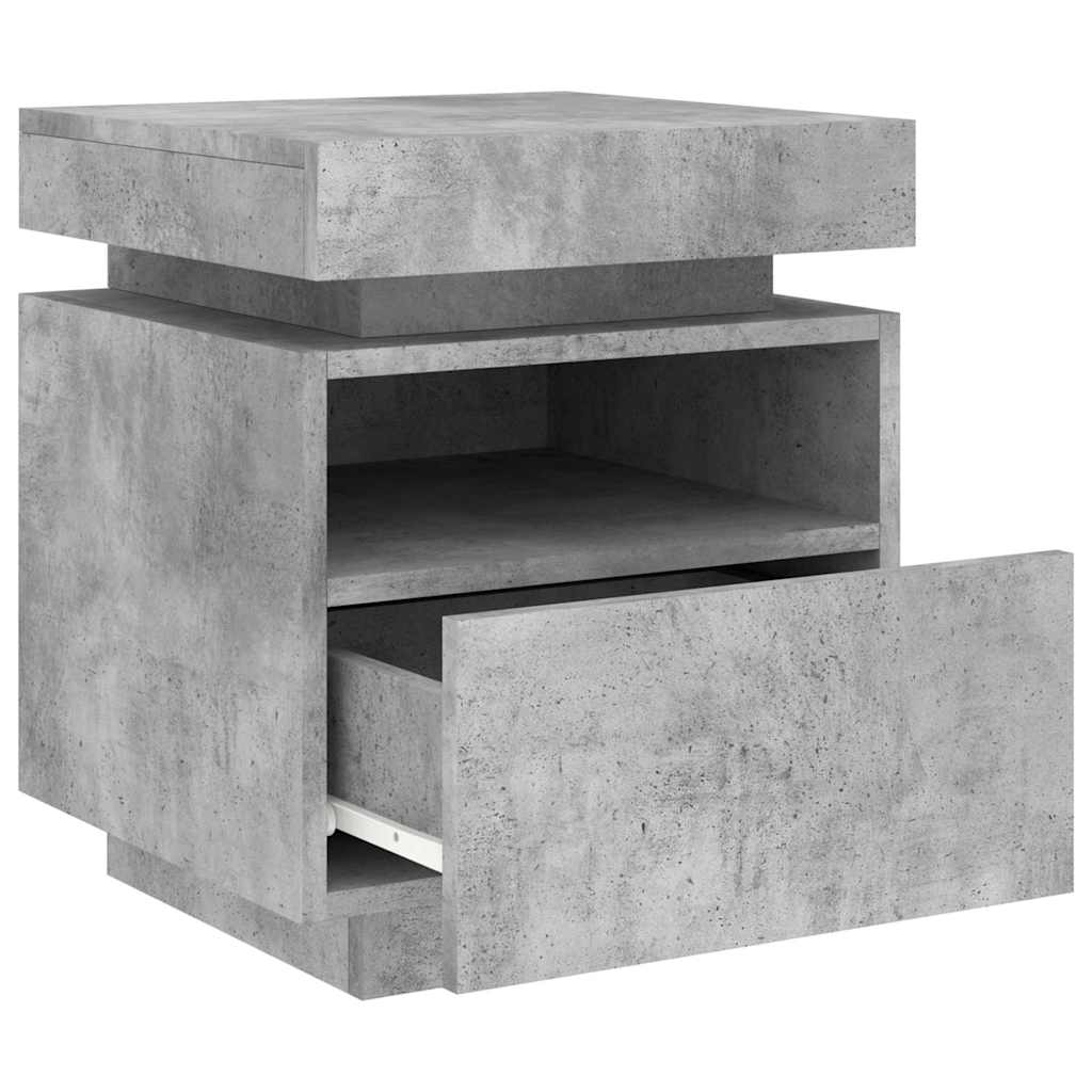 sengebord med LED-lys 40x39x48,5 cm betongrå