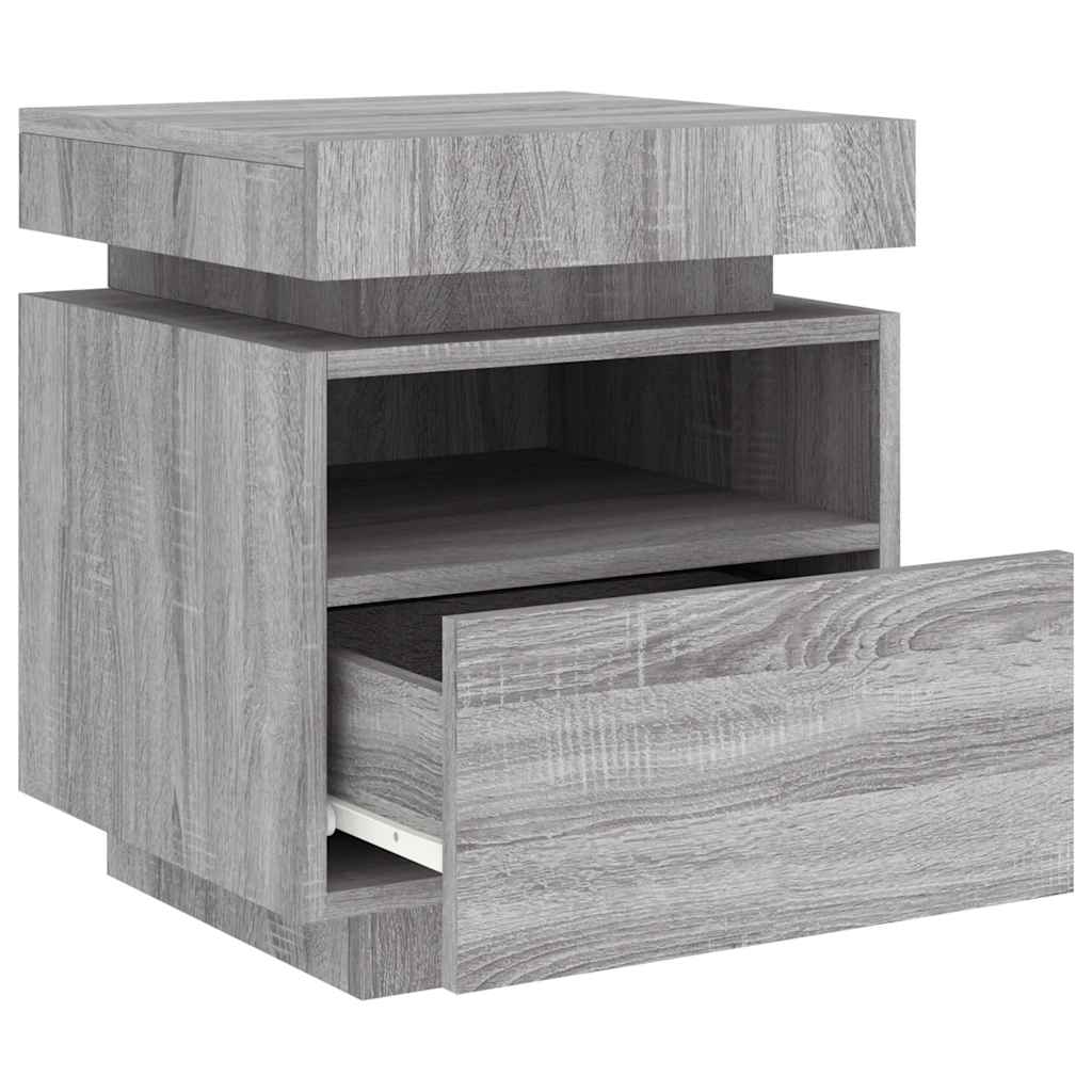 sengebord med LED-lys 40x39x48,5 cm grå sonoma-eg