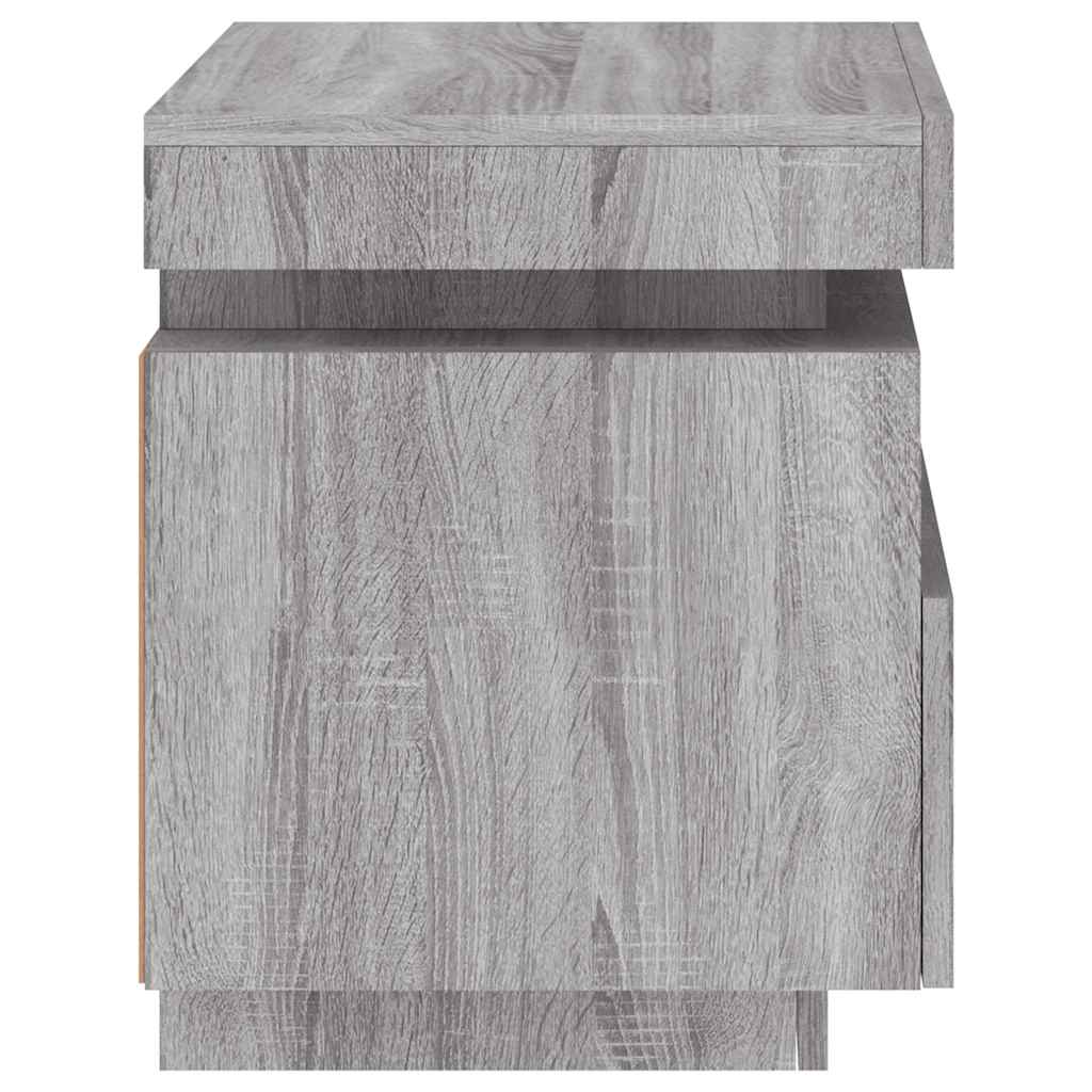 sengebord med LED-lys 40x39x48,5 cm grå sonoma-eg