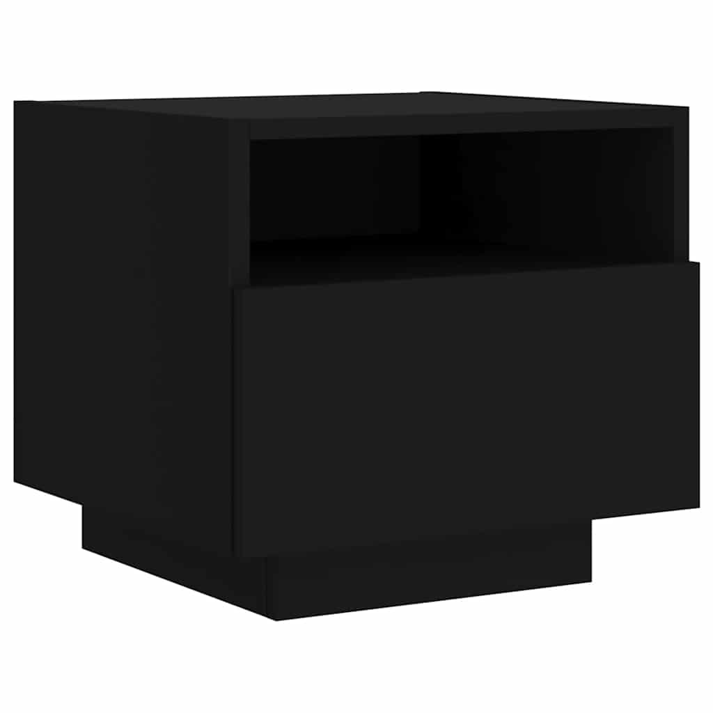 sengebord med LED-lys 40x39x37 cm sort