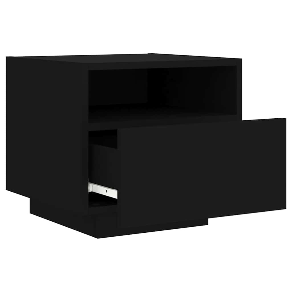 sengebord med LED-lys 40x39x37 cm sort