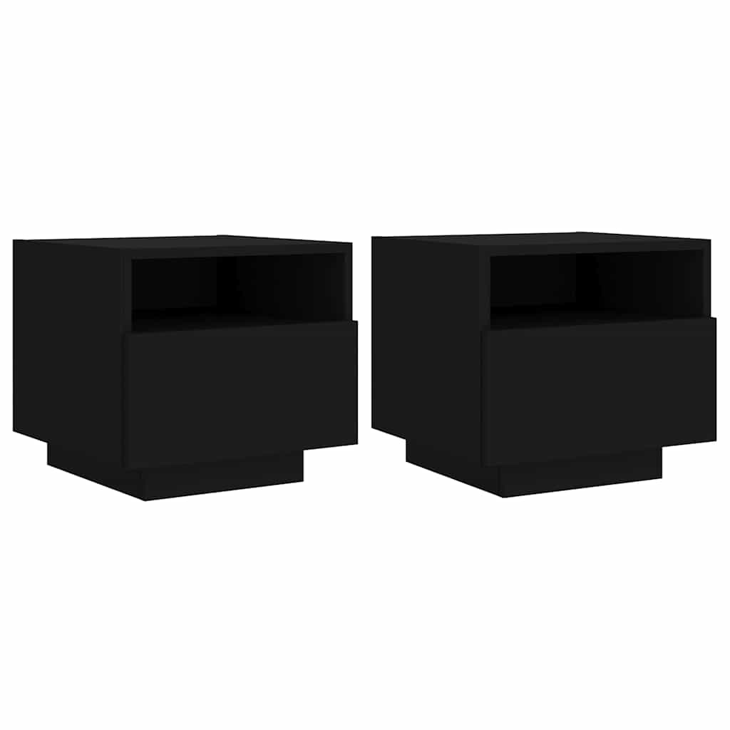 sengeborde 2 stk. med LED-lys 40x39x37 cm sort