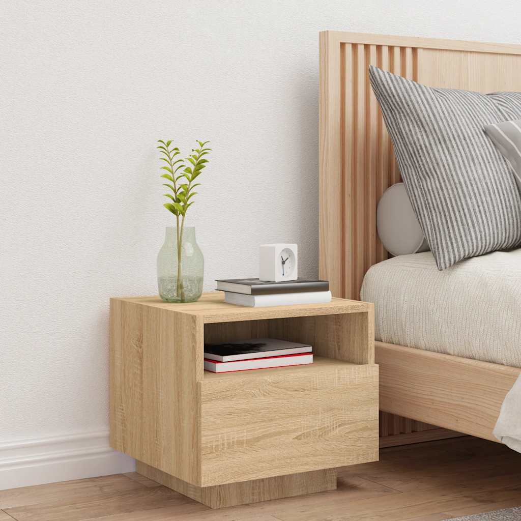 sengebord med LED-lys 40x39x37 cm sonoma-eg