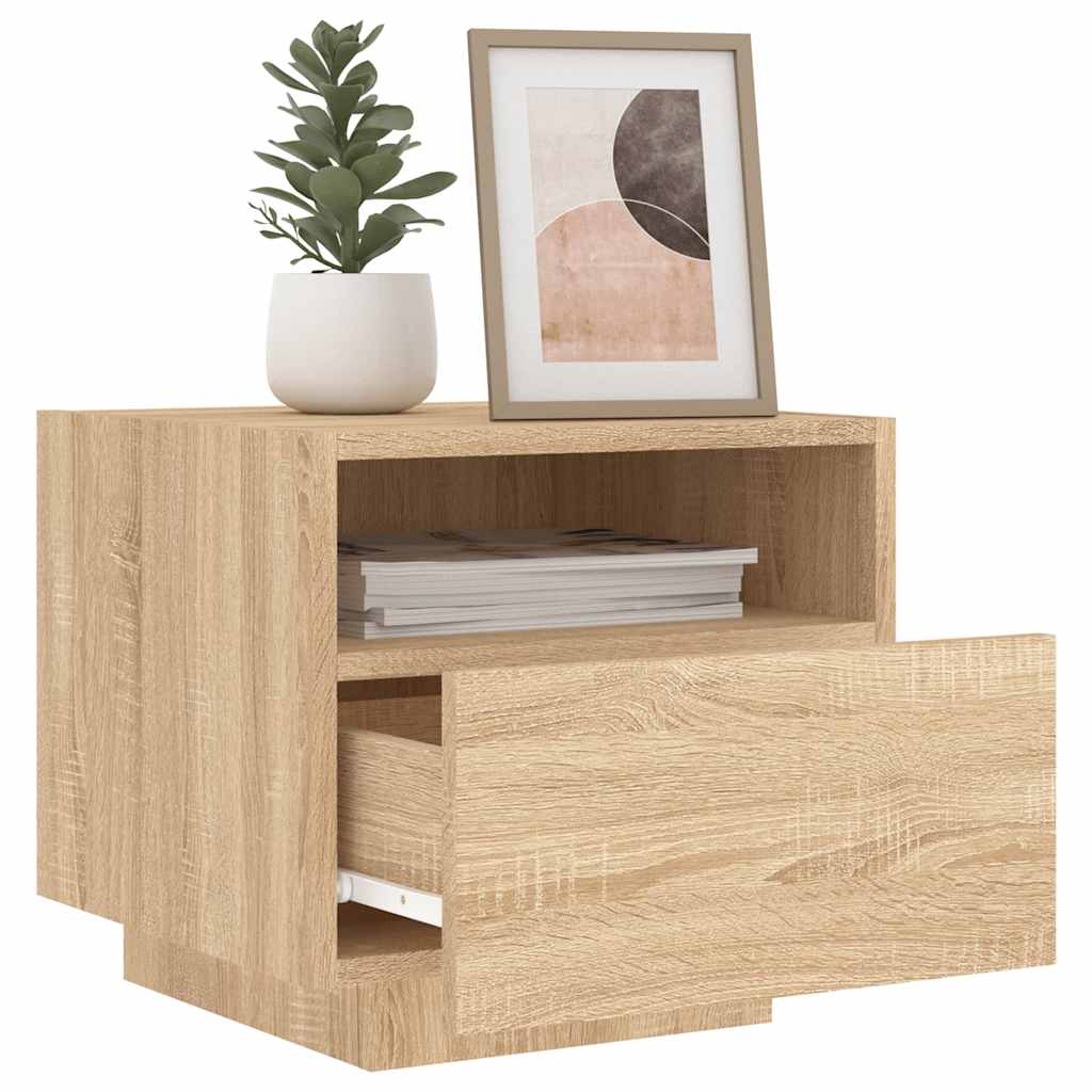 sengebord med LED-lys 40x39x37 cm sonoma-eg