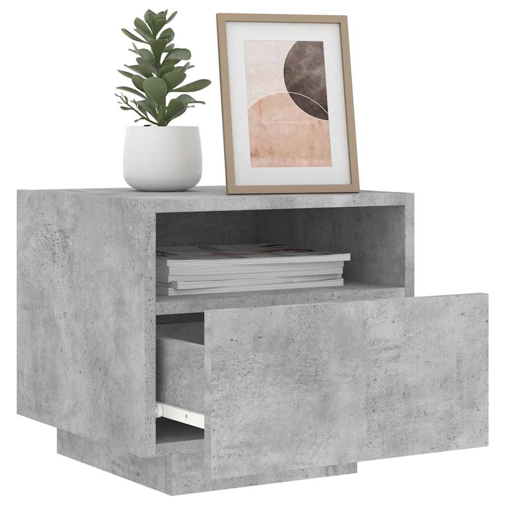sengebord med LED-lys 40x39x37 cm betongrå