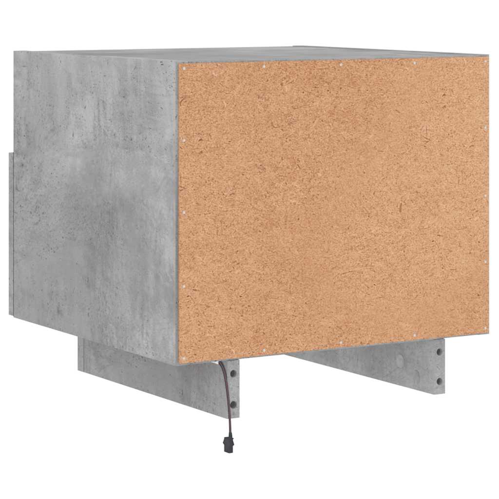 sengebord med LED-lys 40x39x37 cm betongrå