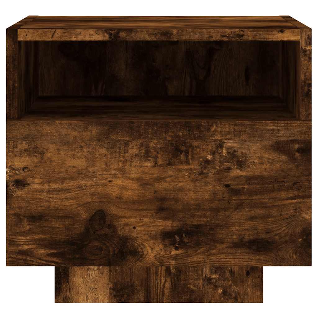 sengebord med LED-lys 40x39x37 cm røget egetræsfarve