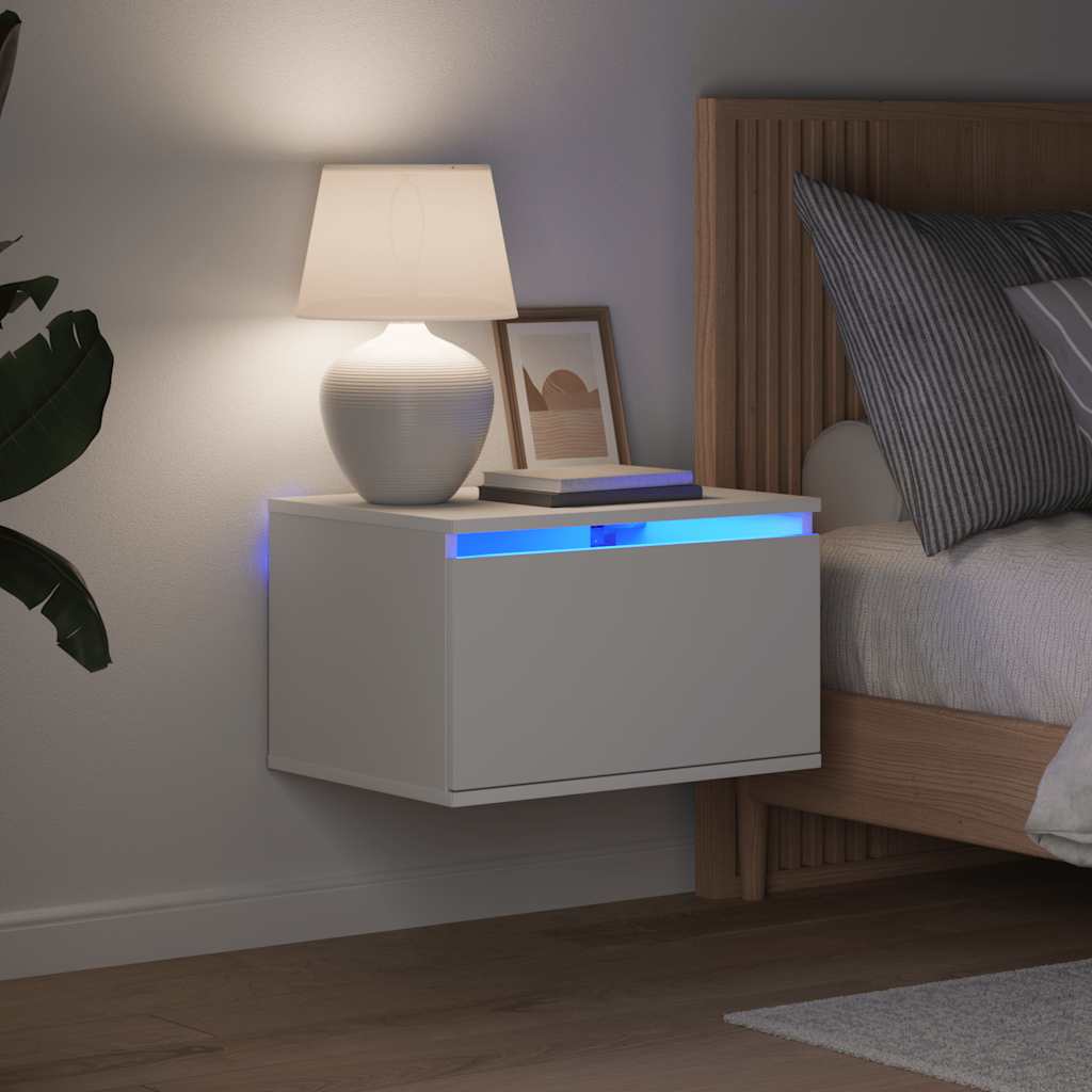 væghængte sengeborde 2 stk. med LED-lys hvid
