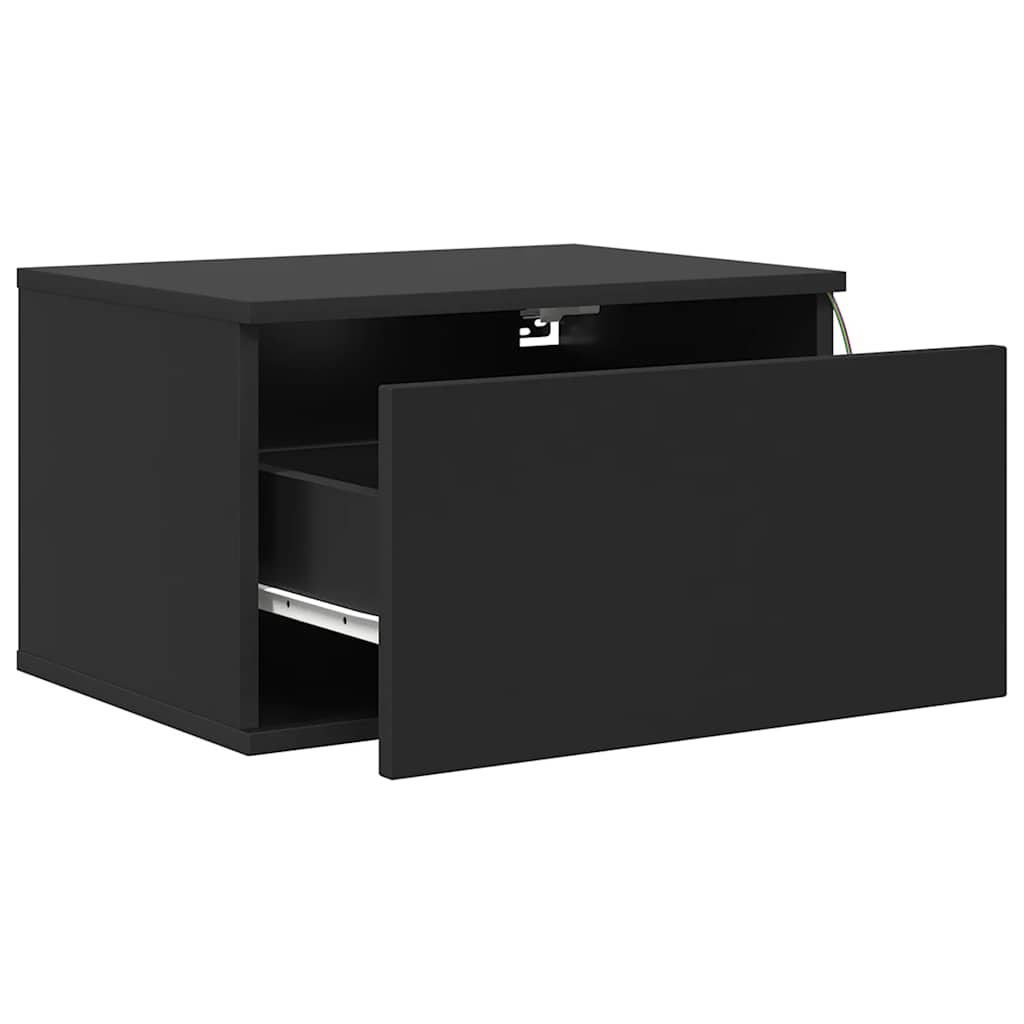 væghængt sengebord med LED-lys sort
