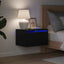 væghængt sengebord med LED-lys sort