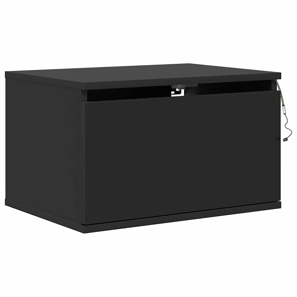væghængte sengeborde 2 stk. med LED-lys sort