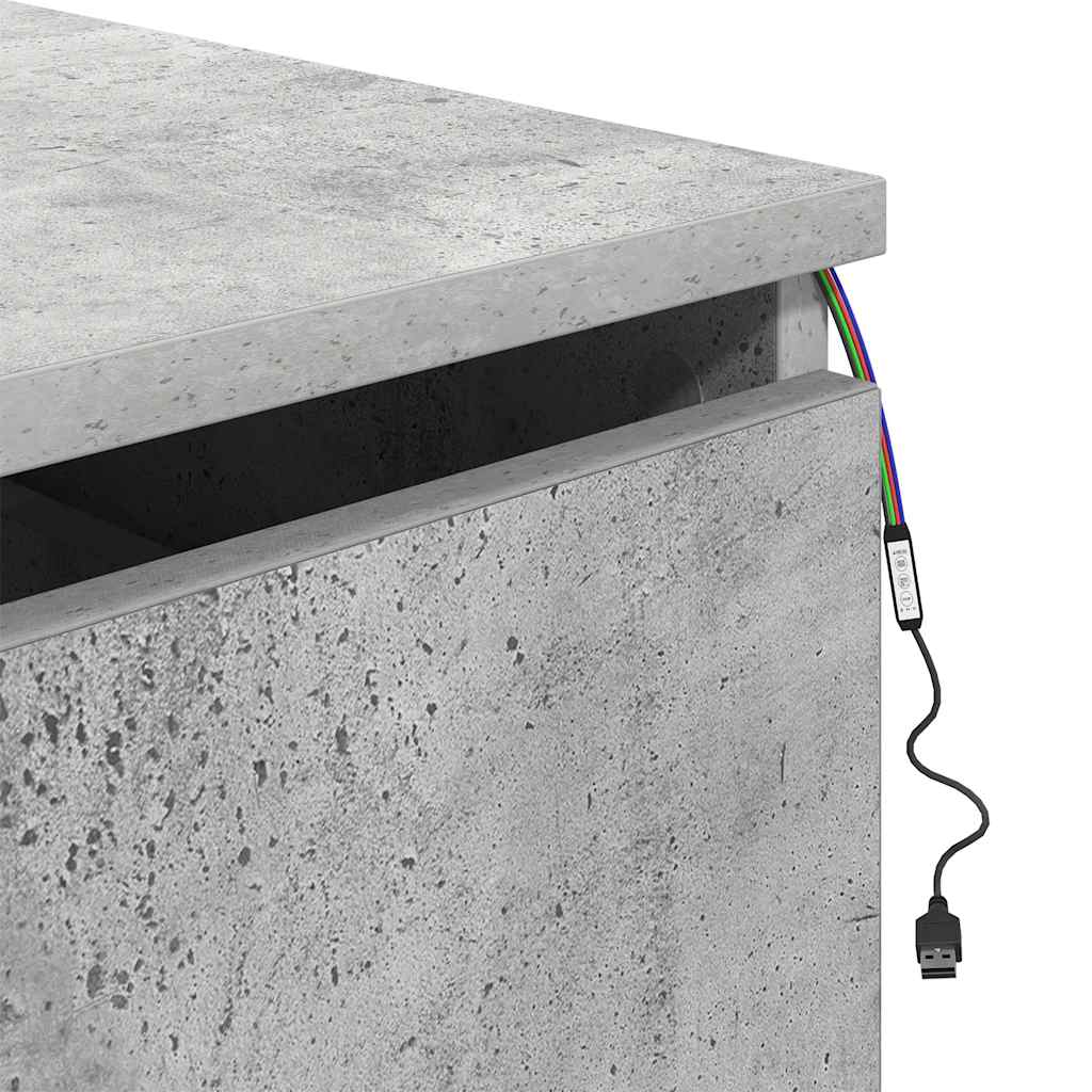 væghængt sengebord med LED-lys betongrå