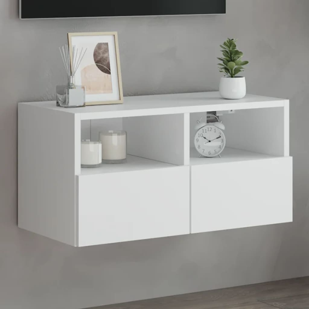 væghængt tv-bord 60x30x30 cm konstrueret træ hvid
