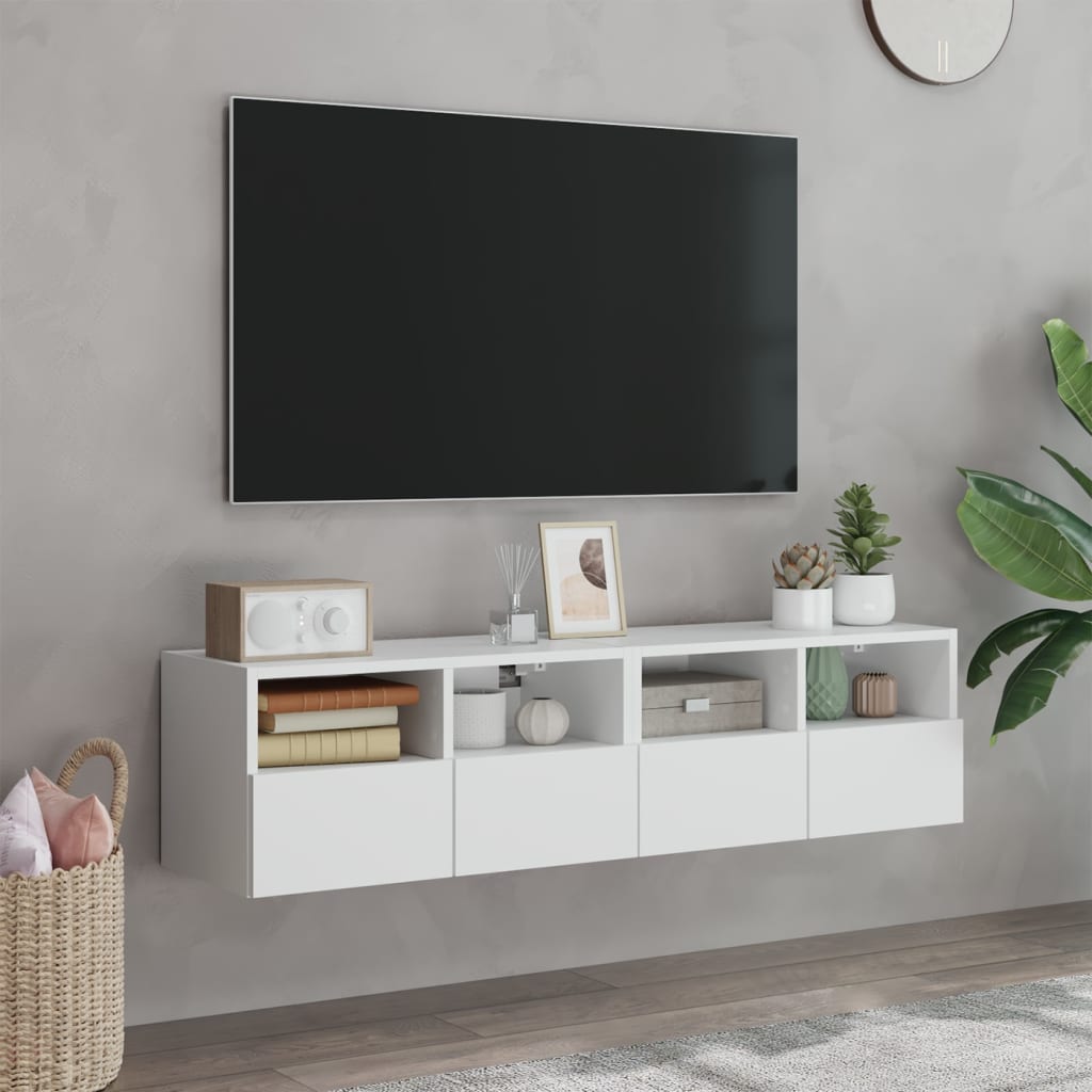 væghængte tv-borde 2 stk. 60x30x30 cm konstrueret træ hvid