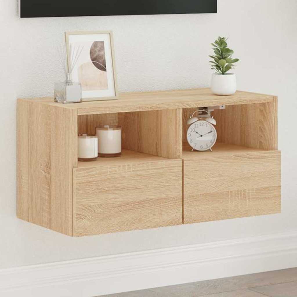 væghængt tv-bord 60x30x30 cm konstrueret træ sonoma-eg