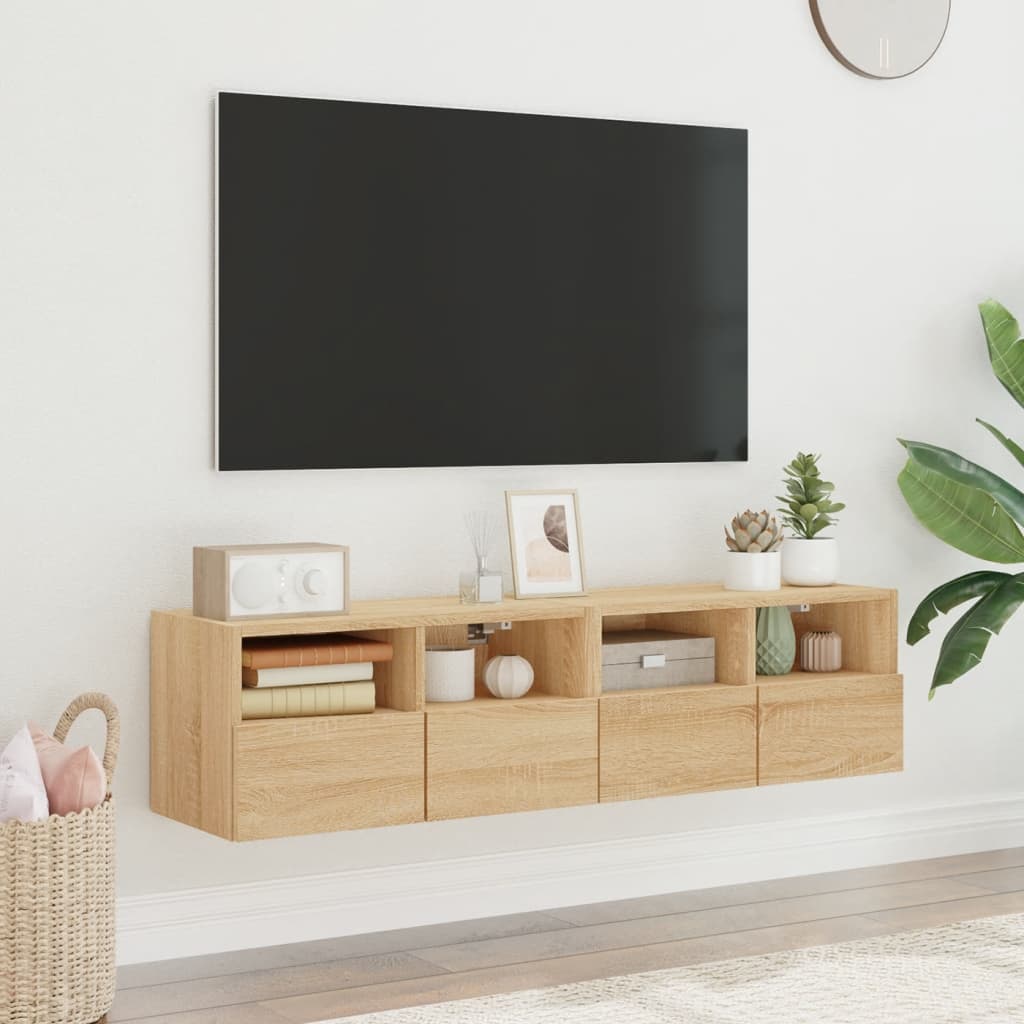 væghængte tv-borde 2 stk. 60x30x30 cm konstrueret træ sonoma-eg