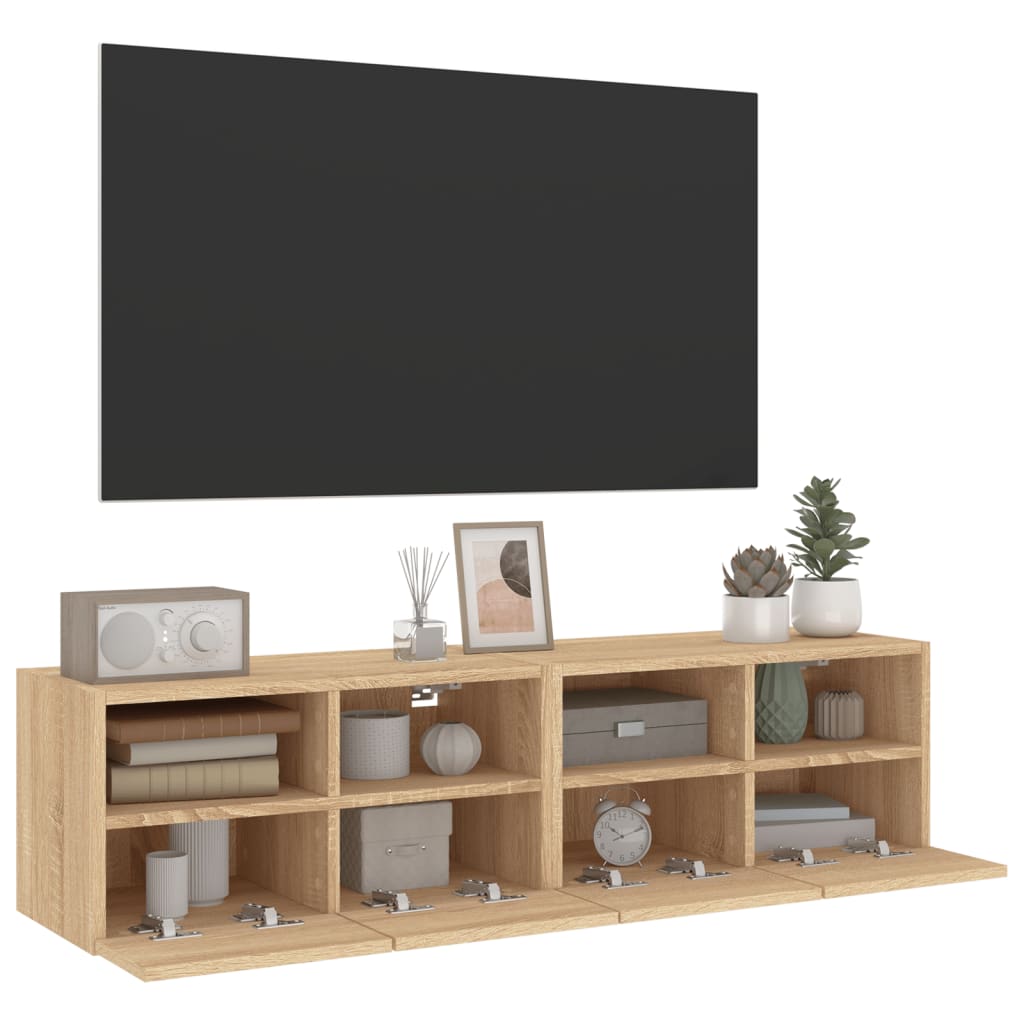 væghængte tv-borde 2 stk. 60x30x30 cm konstrueret træ sonoma-eg