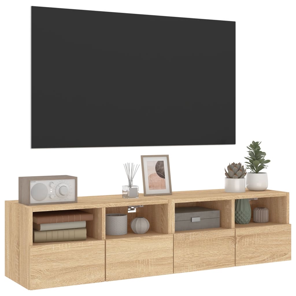 væghængte tv-borde 2 stk. 60x30x30 cm konstrueret træ sonoma-eg