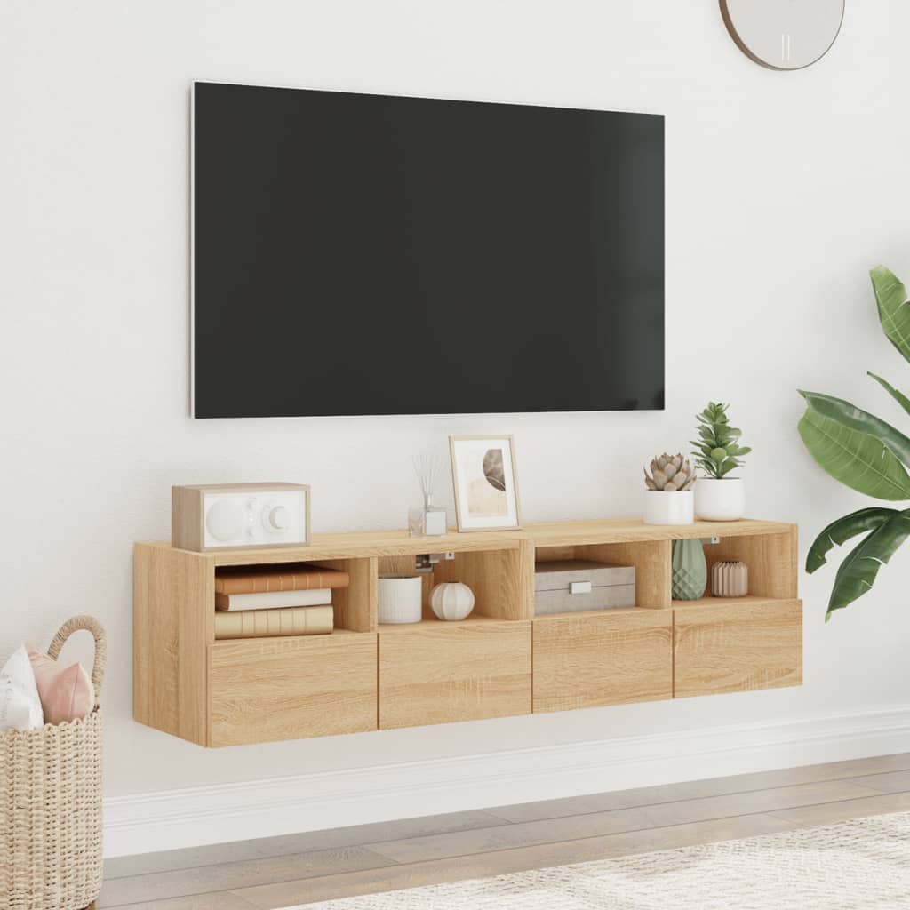 væghængte tv-borde 2 stk. 60x30x30 cm konstrueret træ sonoma-eg