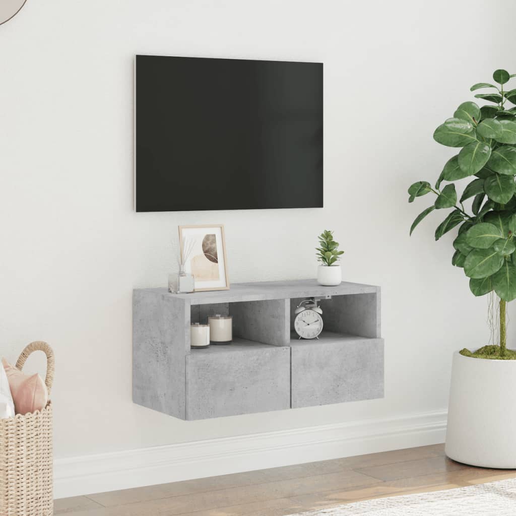 væghængt tv-bord 60x30x30 cm konstrueret træ betongrå
