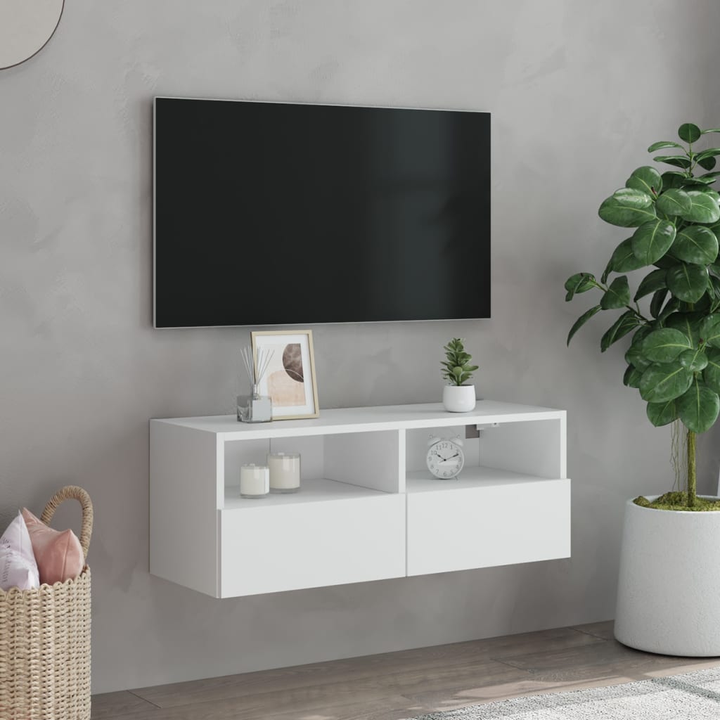 væghængt tv-bord 80x30x30 cm konstrueret træ hvid