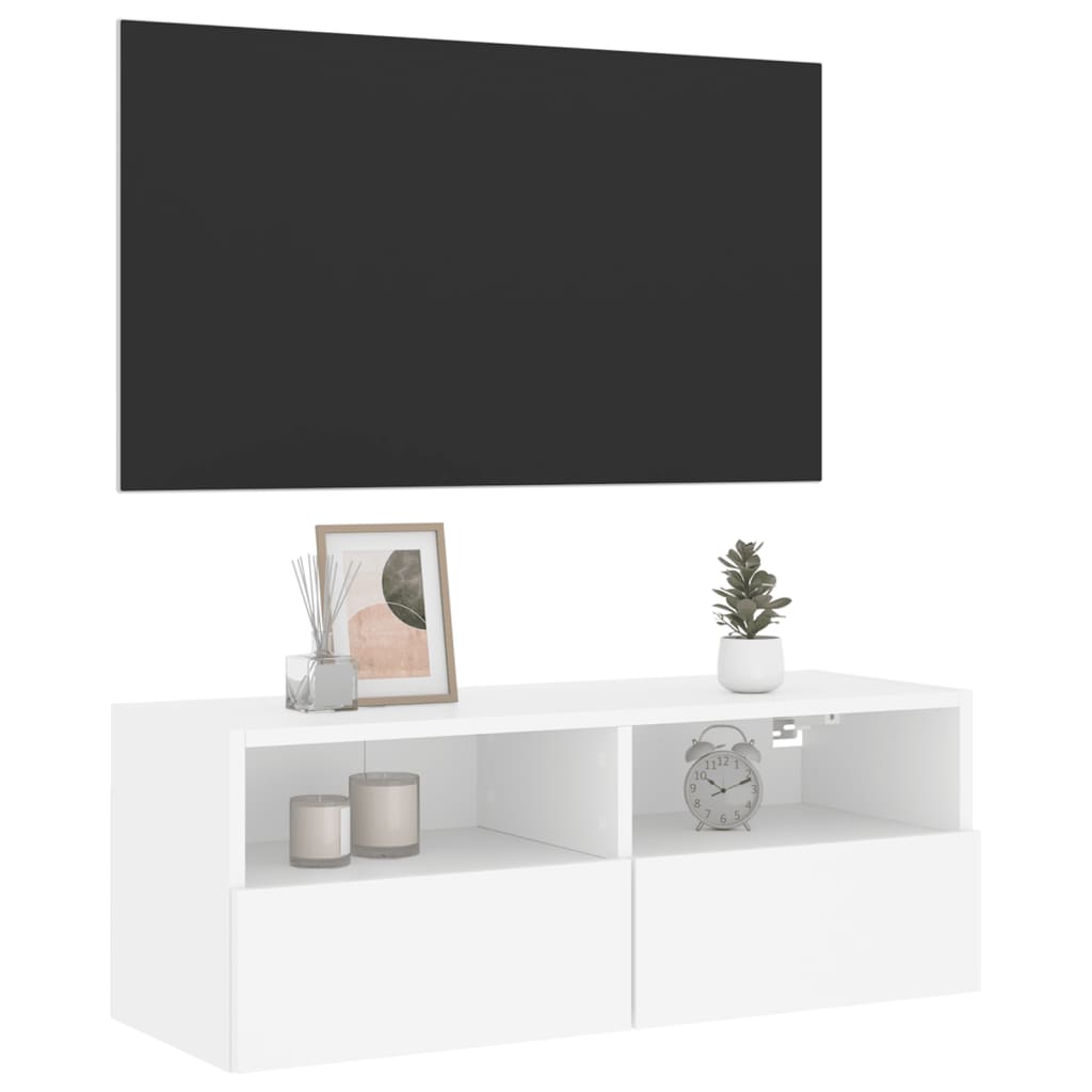 væghængt tv-bord 80x30x30 cm konstrueret træ hvid