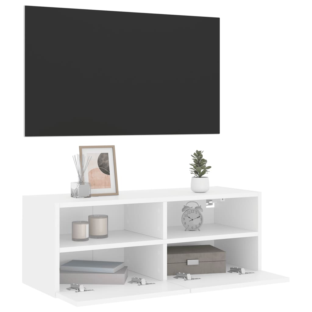 væghængt tv-bord 80x30x30 cm konstrueret træ hvid