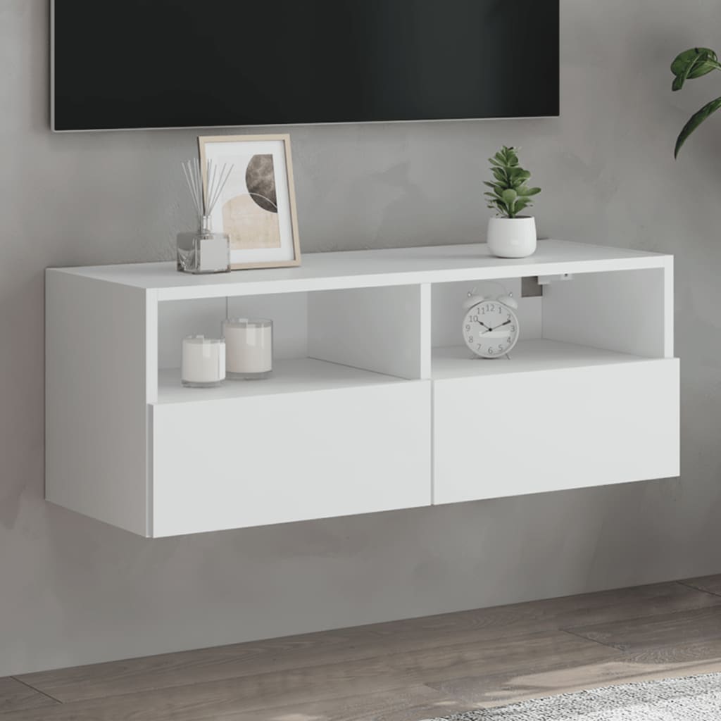 væghængt tv-bord 80x30x30 cm konstrueret træ hvid