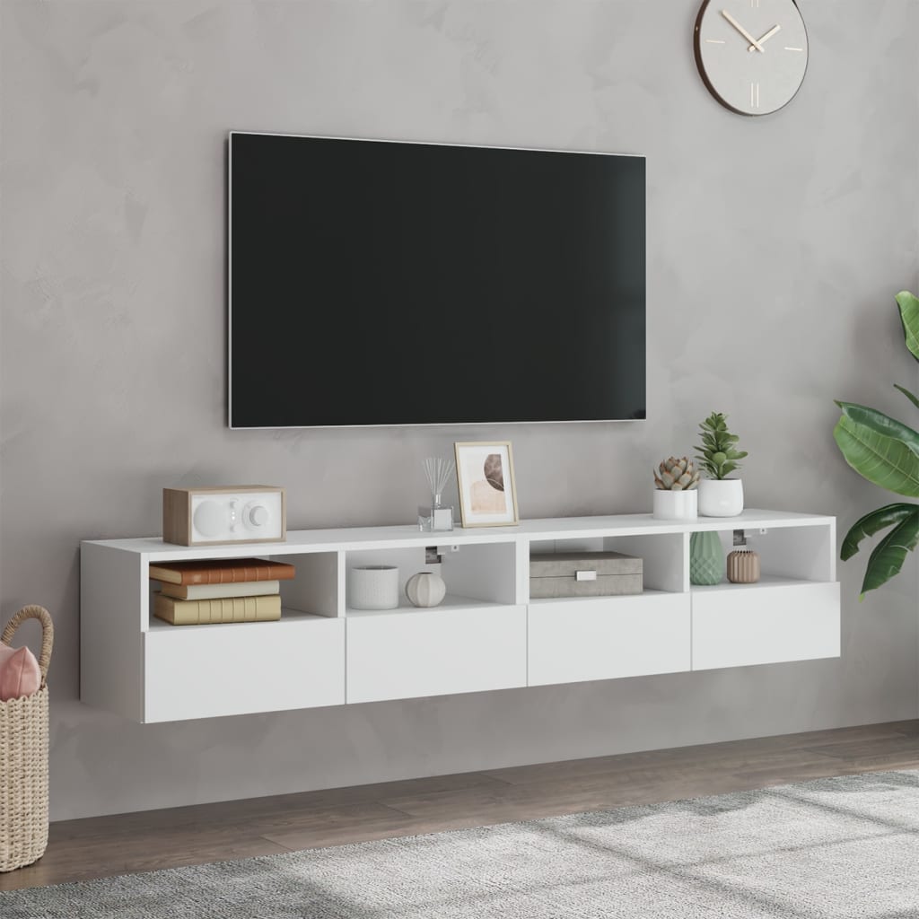 væghængte tv-borde 2 stk. 80x30x30 cm konstrueret træ hvid