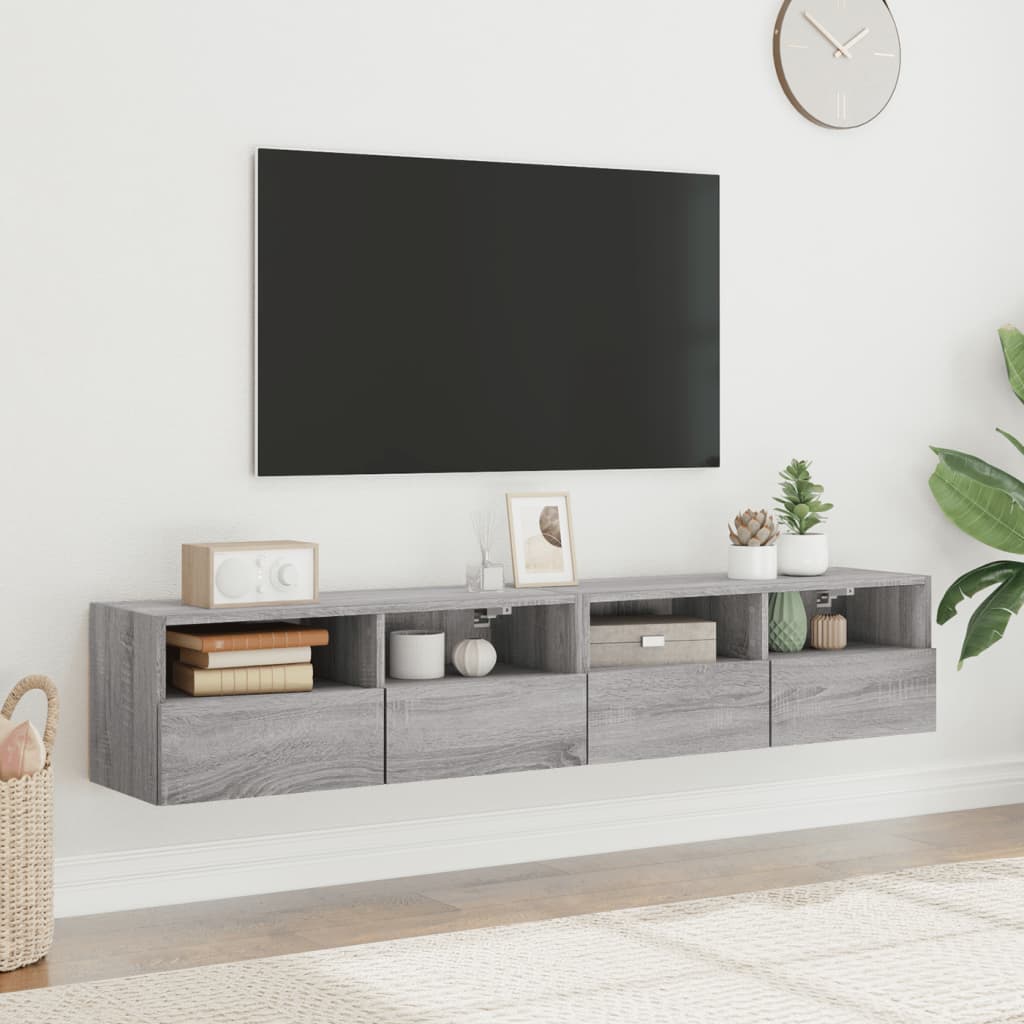 tv-borde 2 stk. til væg 80x30x30 cm konstrueret træ grå sonoma