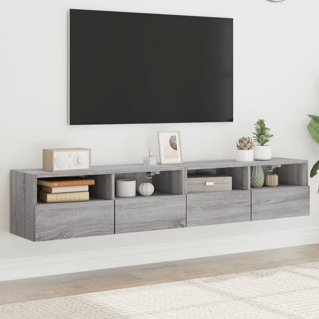 tv-borde 2 stk. til væg 80x30x30 cm konstrueret træ grå sonoma
