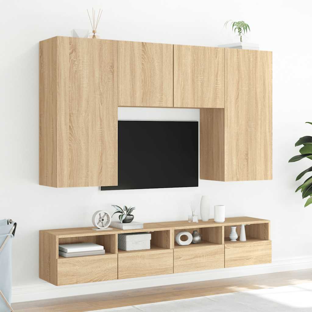 væghængt tv-bord 2 stk. 100x30x30 cm konstrueret træ sonoma-eg
