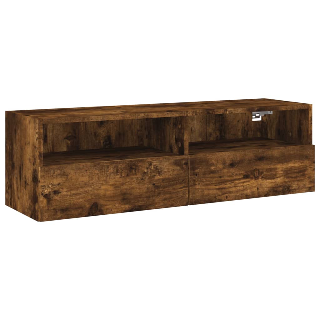 væghængt tv-bord 100x30x30 cm konstrueret træ røget egetræ