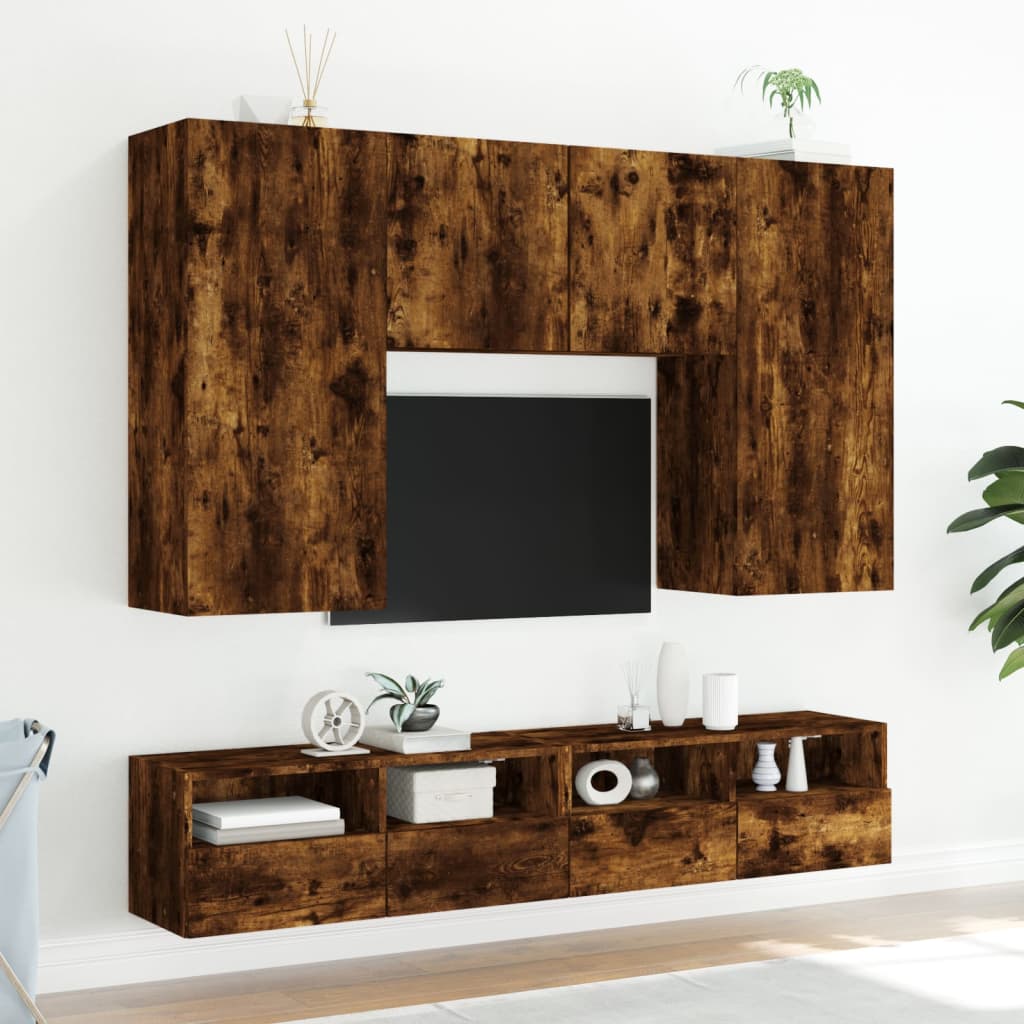 væghængt tv-bord 100x30x30 cm konstrueret træ røget egetræ