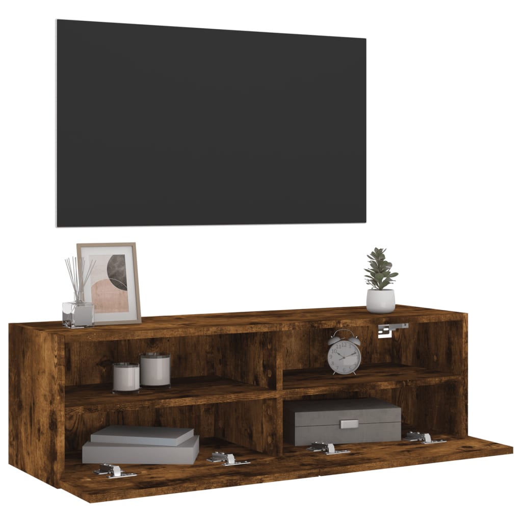 væghængt tv-bord 100x30x30 cm konstrueret træ røget egetræ