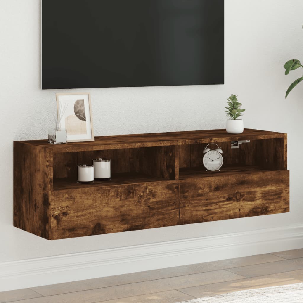 væghængt tv-bord 100x30x30 cm konstrueret træ røget egetræ