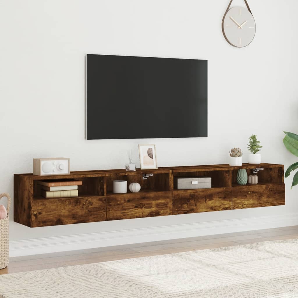 tv-borde til væg 2 stk. 100x30x30 cm konstrueret træ røget eg