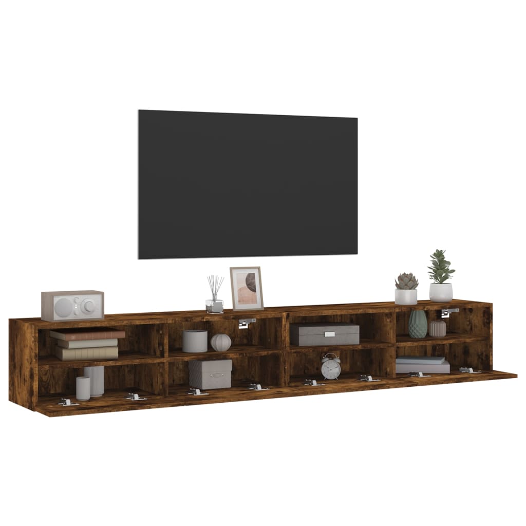 tv-borde til væg 2 stk. 100x30x30 cm konstrueret træ røget eg