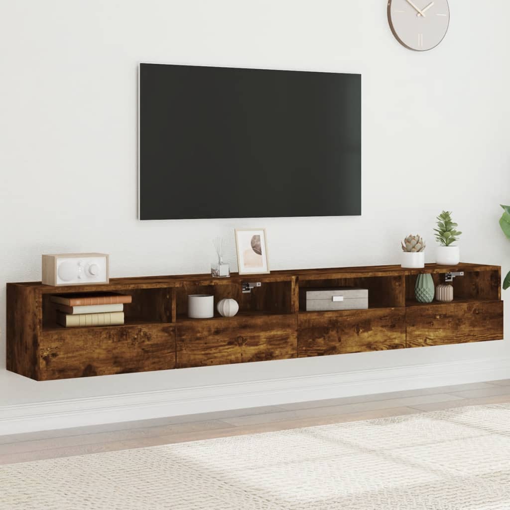 tv-borde til væg 2 stk. 100x30x30 cm konstrueret træ røget eg