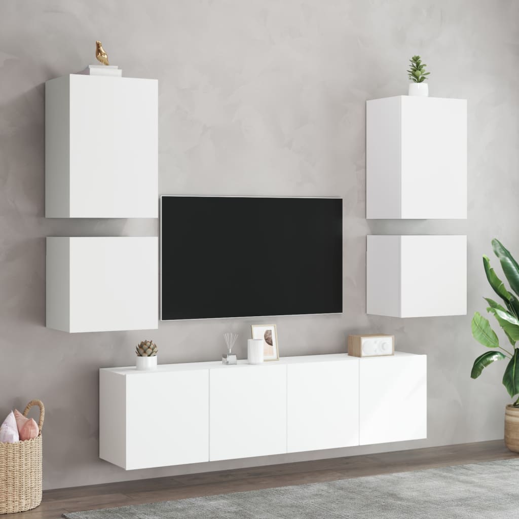 væghængt tv-bord 40,5x30x40 cm konstrueret træ hvid