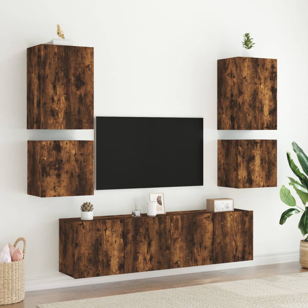 væghængt tv-bord 40,5x30x40 cm konstrueret træ røget egetræ