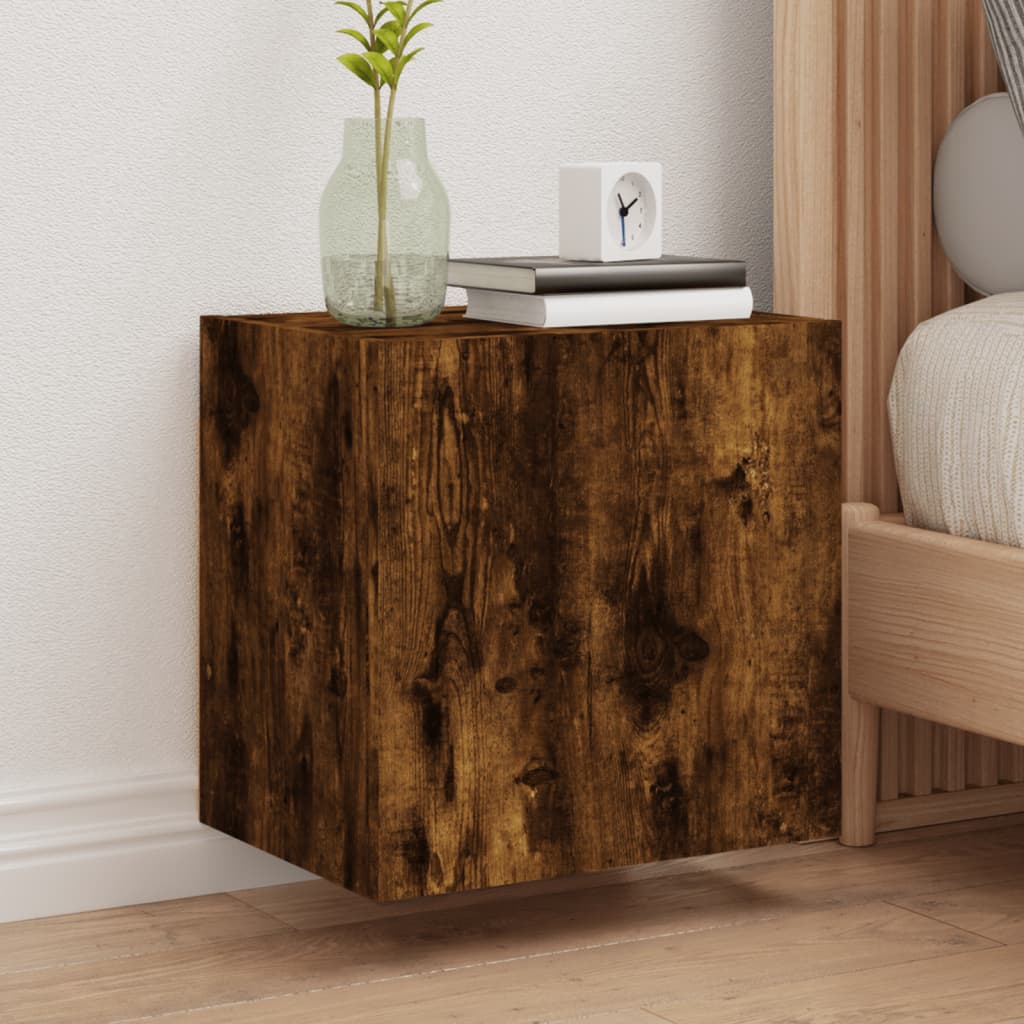 væghængt tv-bord 40,5x30x40 cm konstrueret træ røget egetræ