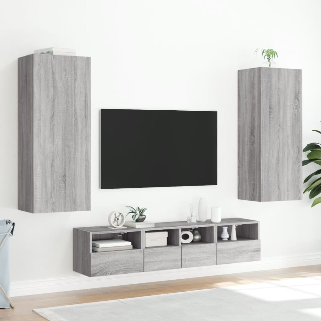 væghængt tv-bord 40,5x30x102 cm konstrueret træ grå sonoma-eg