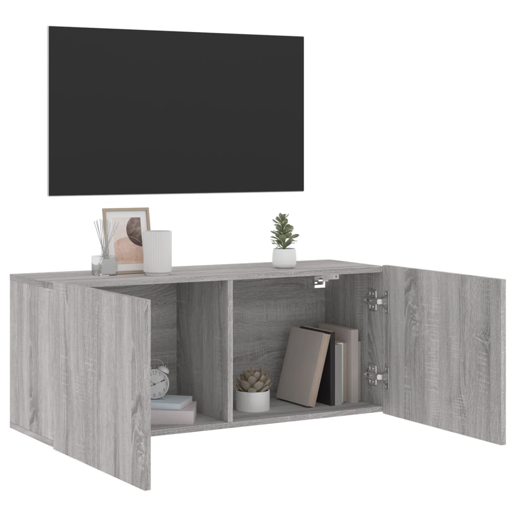 væghængt tv-bord 100x30x41 cm grå sonoma-eg