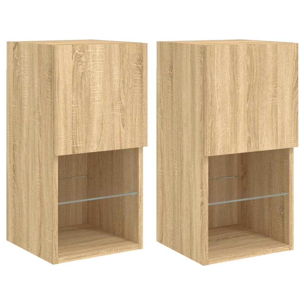 tv-borde med LED-lys 2 stk. 30,5x30x60 cm sonoma-eg