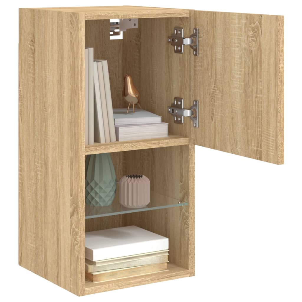 tv-borde med LED-lys 2 stk. 30,5x30x60 cm sonoma-eg