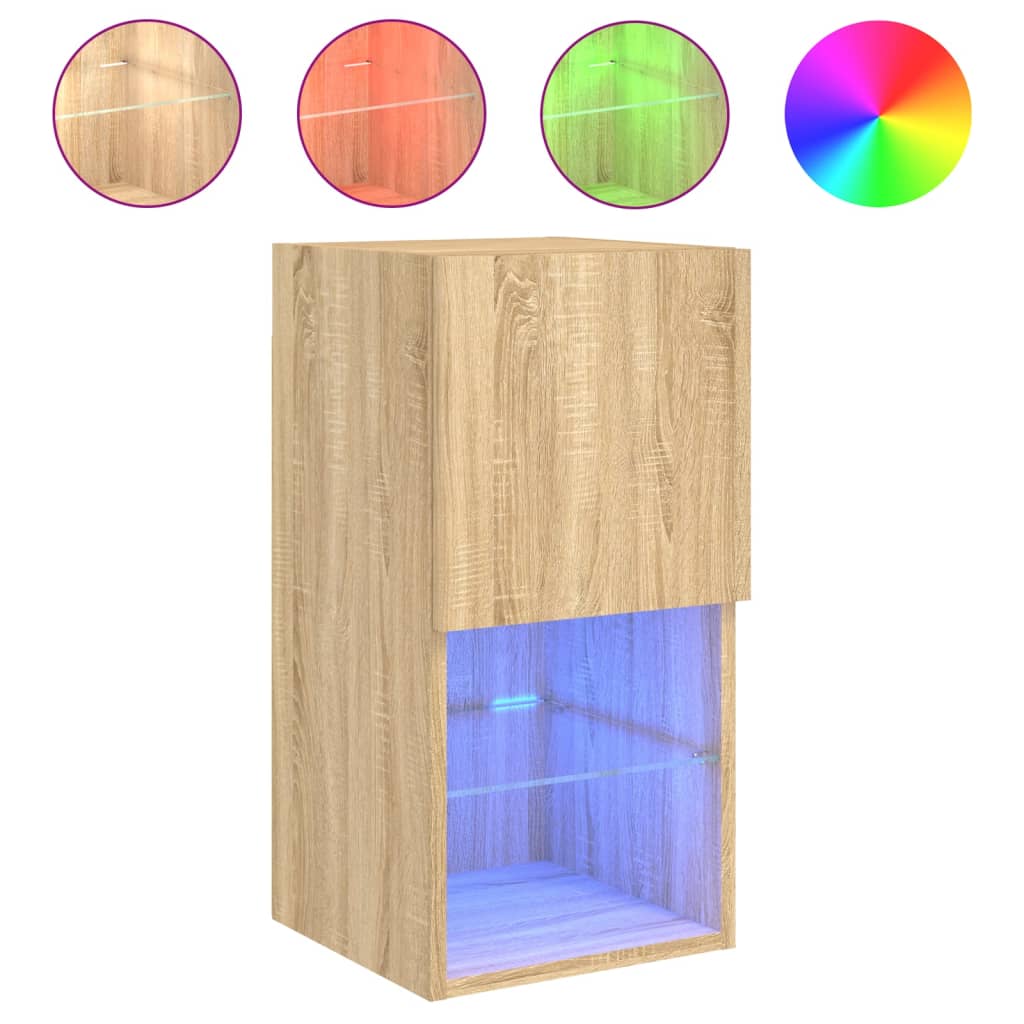tv-borde med LED-lys 2 stk. 30,5x30x60 cm sonoma-eg